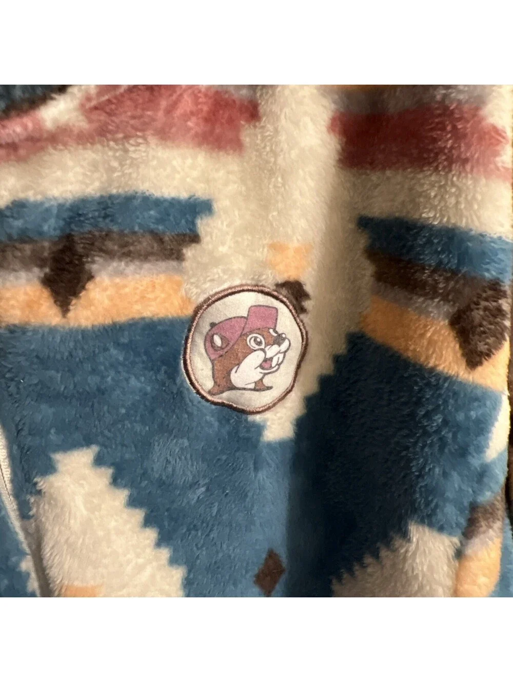 Buc-ees Aztec Fleece Hooded Jacket Large Southwestern Plush Pockets Full Zip